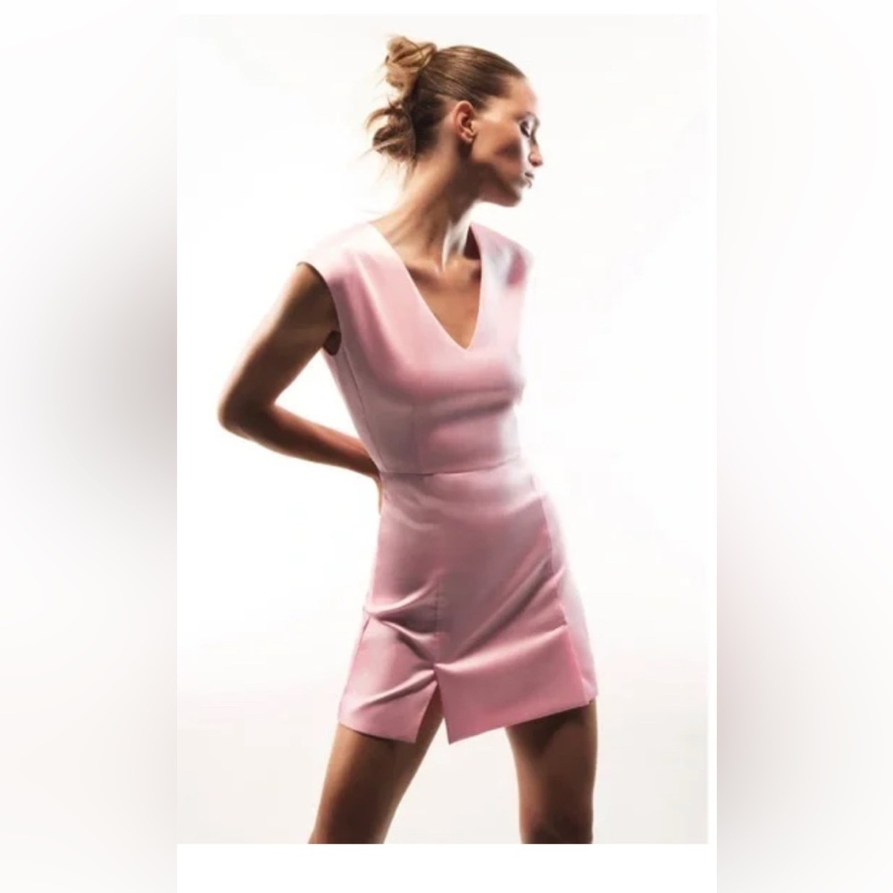 Zara Pink Satin V-Neck Sleeveless Mini Dress Size XS